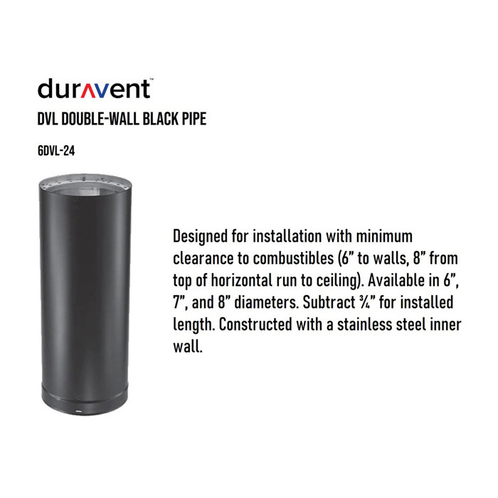 Dura Vent DuraVent DVL Galvanized Steel Double Wall Stove Pipe, 6 x 24